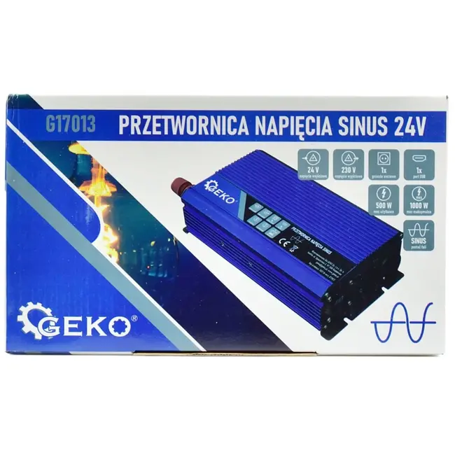 GEKO Pure sinus omvormer - 24V naar 230V - 500/1000W - USB-aansluiting - Compact ontwerp