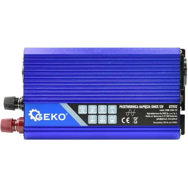 GEKO Pure sinusomvormer - 12V naar 230V - 500/1000W - USB-aansluiting - Compact ontwerp