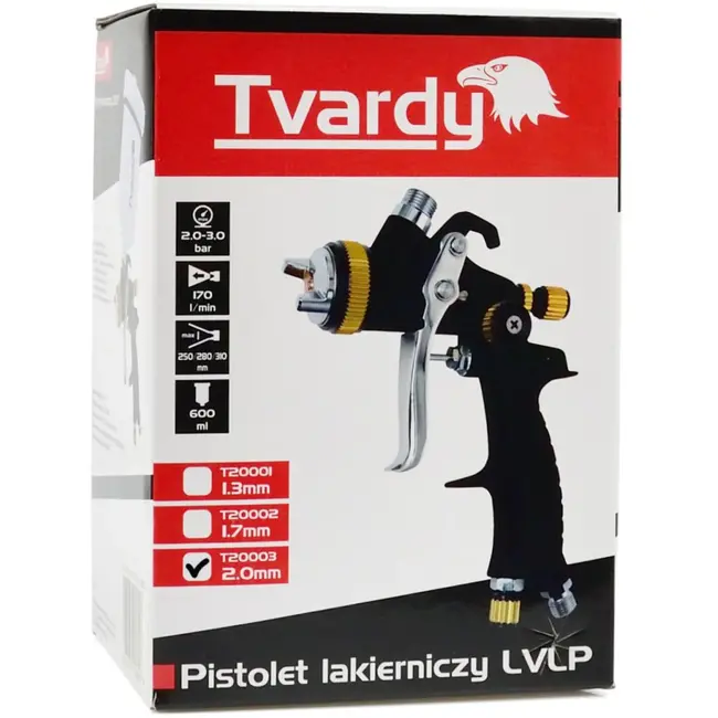 Tvardy LVLP verfspuit - 2.0mm nozzle - 600 ml tank - ergonomisch ontwerp