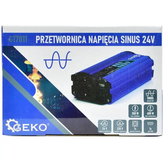 GEKO Pure sinus omvormer - 24V naar 230V - 300/600W - USB-aansluiting - Compact ontwerp