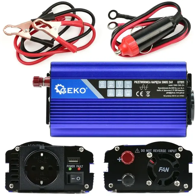 GEKO Pure sinus omvormer - 24V naar 230V - 300/600W - USB-aansluiting - Compact ontwerp