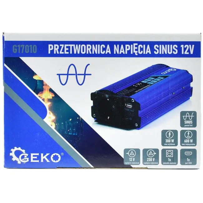GEKO Pure sinus omvormer - 12V naar 230V - 300/600W - USB-aansluiting - Compact ontwerp