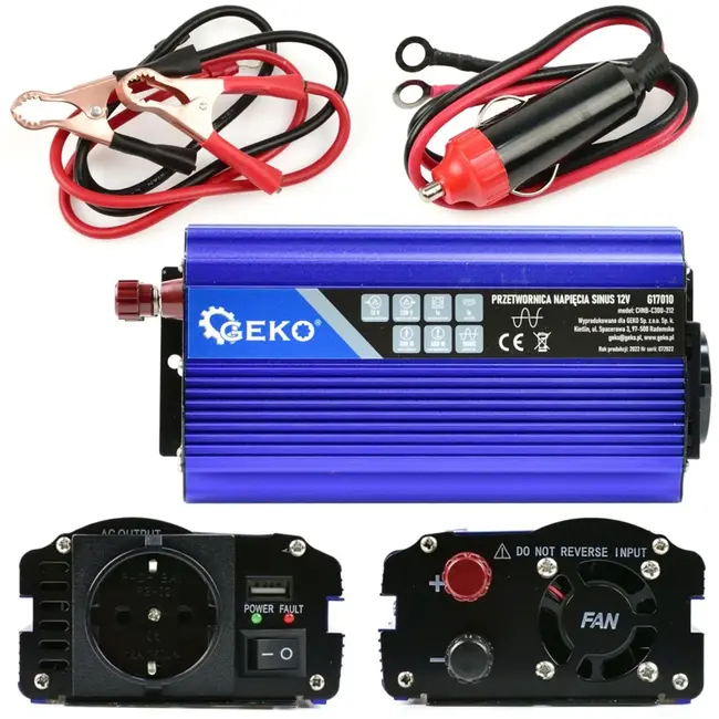 GEKO Pure sinus omvormer - 12V naar 230V - 300/600W - USB-aansluiting - Compact ontwerp