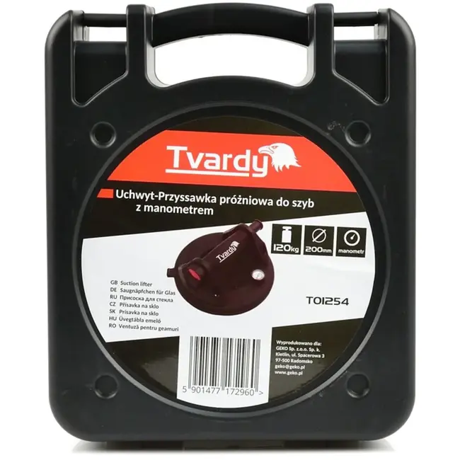 Tvardy Vacuum zuignap - drukmeter - 200mm - 120kg - zwart