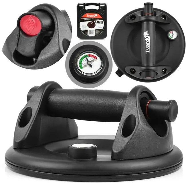Tvardy Vacuum zuignap - drukmeter - 200mm - 120kg - zwart