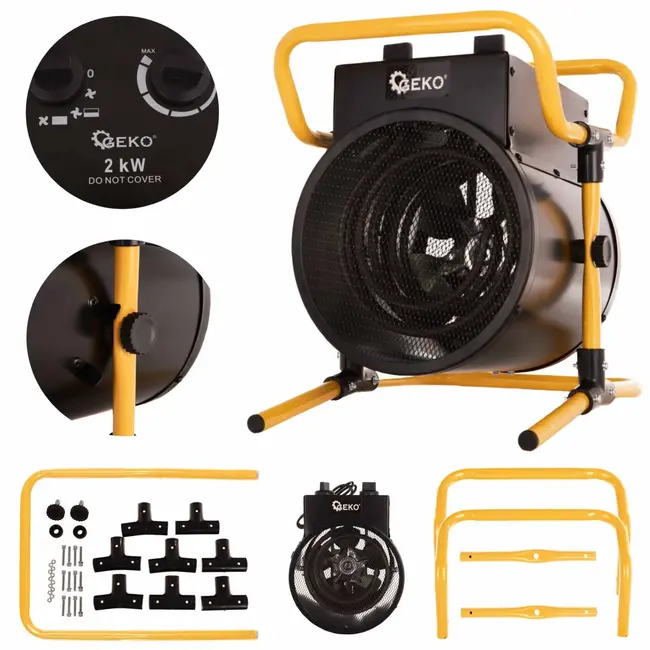 GEKO Industriële elektrische heater - 2KW - Veiligheid & verstelbare warmte - Ventilatorfunctie - Metaalconstructie