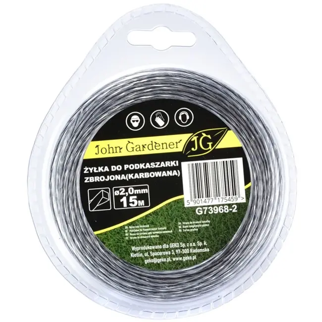 GEKO Versterkte nylondraad - geribbeld - vierkant profiel - 2,0 mm - 15 m