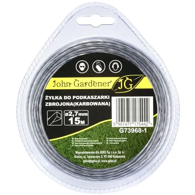 GEKO Versterkte nylondraad - geribbeld - vierkant profiel - 2,7 mm dik - 15 m lang