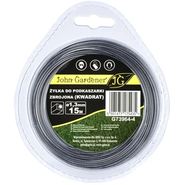 GEKO Versterkte nylondraad - vierkant - 1,3 mm dik - 15 m lang - hoge weerstand