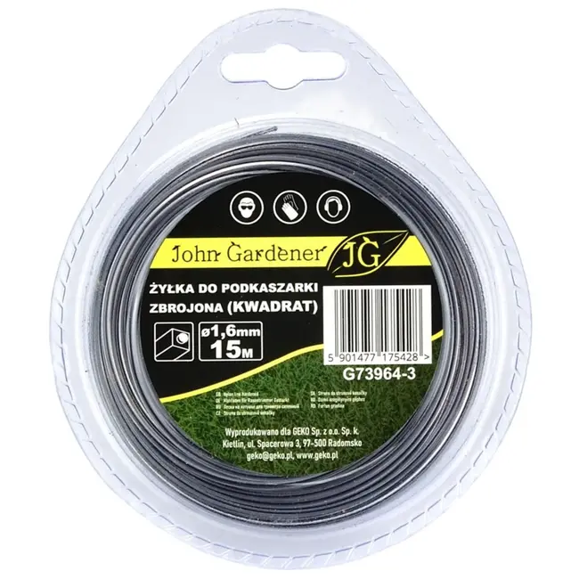 GEKO Versterkte nylondraad - vierkant - 1,6 mm - 15 m - hoge weerstand