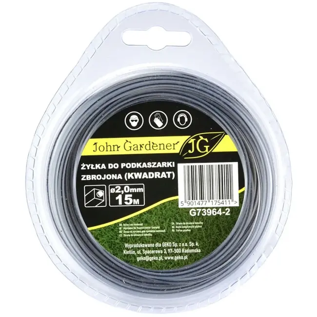 GEKO Versterkte nylondraad - vierkant - 2,0 mm - 15 m - hoge weerstand