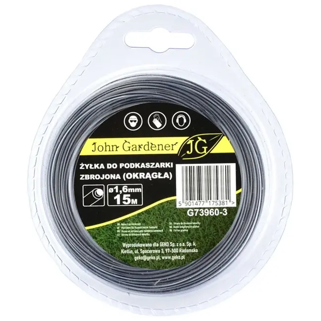 John Gardener Versterkte nylondraad - rond - 1,6 mm - 15 m - extra sterk