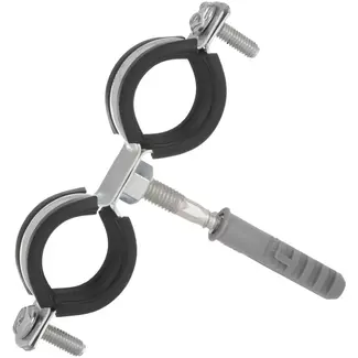GEKO Dubbele metalen pijpklem - Rubberen bescherming - 32-36 mm - Inclusief bevestigingsset