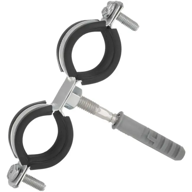 GEKO Dubbele metalen pijpklem - Rubberen bescherming - 32-36 mm - Inclusief bevestigingsset