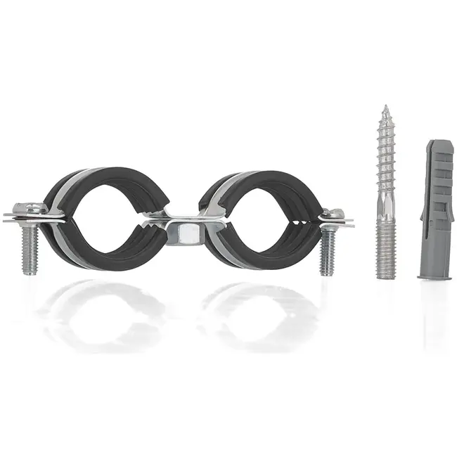 GEKO Dubbele metalen pijpklem - Rubberen bescherming - Verstelbaar 26-30 mm - Inclusief bevestigingsset