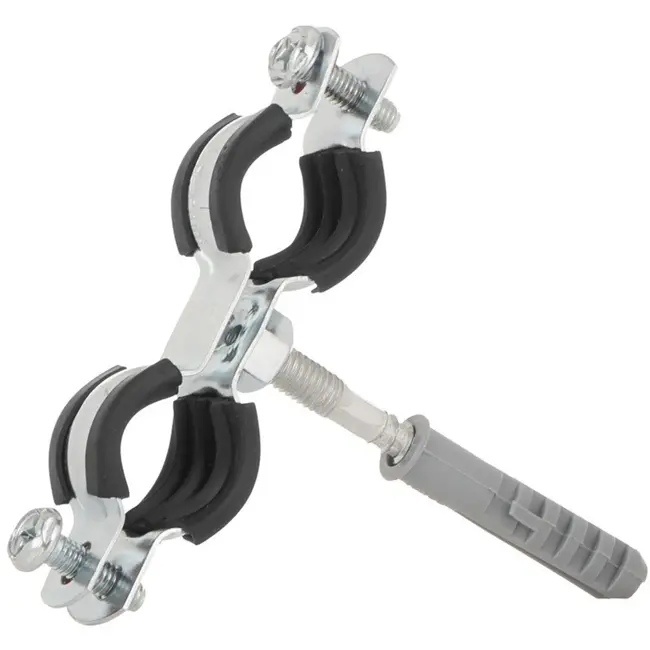 GEKO Dubbele metalen pijpklem - rubberen bescherming - verstelbaar 20-25 mm