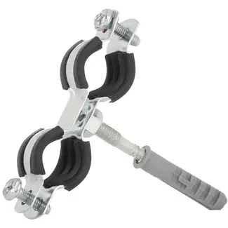 GEKO Dubbele metalen pijpklem - rubberen bescherming - verstelbaar 15-19 mm - inclusief bevestigingsset