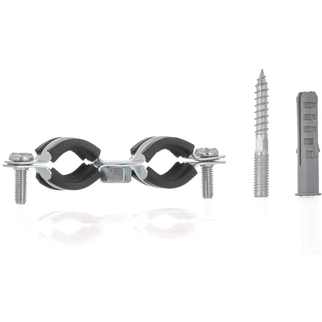 GEKO Dubbele metalen pijpklem - rubberen bescherming - verstelbaar 15-19 mm - inclusief bevestigingsset