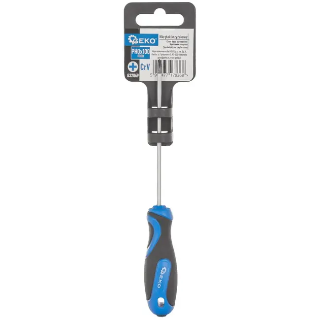 GEKO Kruiskopschroevendraaier - PH0 - Magnetische Tip - 100mm - Zwart-Blauw