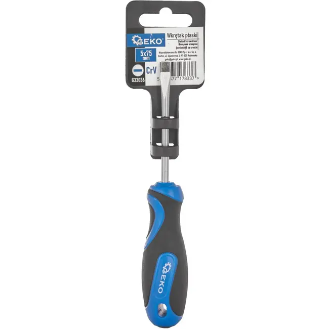 GEKO Platte Schroevendraaier - 5mm Sleuf - Magnetische Punt - 75mm - Zwart-Blauw