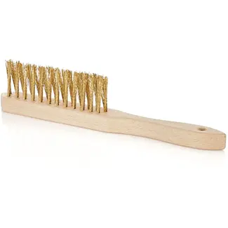 GEKO Driedubbele roestverwijderingsborstel - slank ontwerp - messing-geplateerd staal - ergonomische houten greep