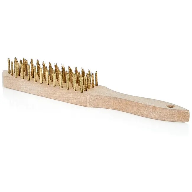 GEKO 6-rijen staalborstel - roestverwijdering - houten handvat - messing gecoat staal