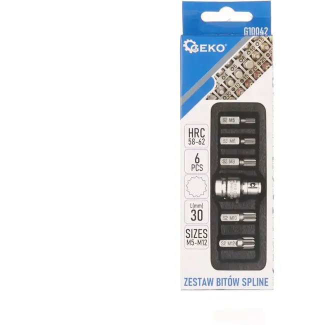 GEKO Spline bitset - 6-delig - S2 staal - M5-M12 - Inclusief adapter
