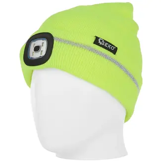 GEKO Wintermuts met oplaadbare LED en reflecterende streep - Geel