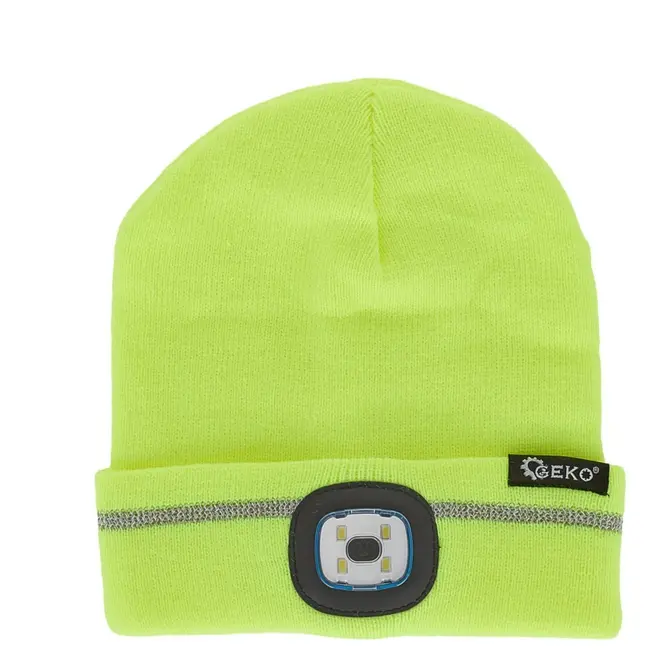 GEKO Wintermuts met oplaadbare LED en reflecterende streep - Geel