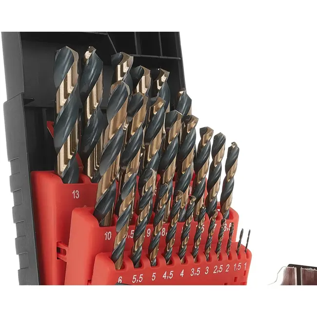 Tvardy Metaalboor set - 25-delig - HSS 4341 - TiN coating - 1,0-13,0 mm - zwart/goud