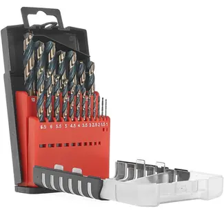 Tvardy 19-delige metaalboor set - HSS 4341 - TiN coating - 1,0-10,0 mm - zwart/goud