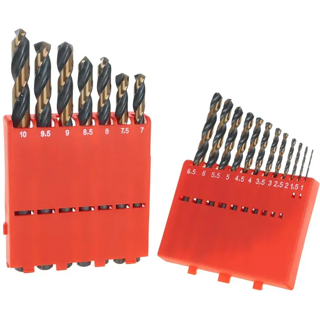 Tvardy 19-delige metaalboor set - HSS 4341 - TiN coating - 1,0-10,0 mm - zwart/goud