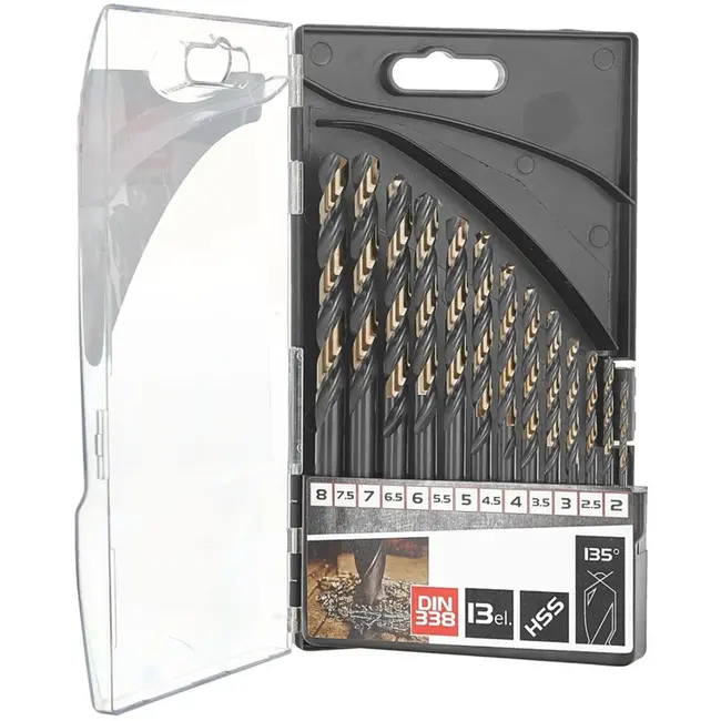 Tvardy Metaalboor Set - HSS 4341 - TiN Coating - 13-delig - 2,0-8,0 mm - Zwart/Goud