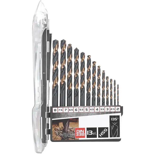Tvardy Metaalboor Set - HSS 4341 - TiN Coating - 13-delig - 2,0-8,0 mm - Zwart/Goud