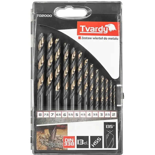 Tvardy Metaalboor Set - HSS 4341 - TiN Coating - 13-delig - 2,0-8,0 mm - Zwart/Goud