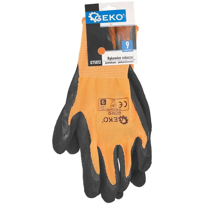 GEKO Elastische werkhandschoenen - latexcoating - maat 9 - oranje - 12 stuks