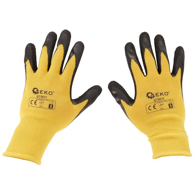 GEKO Elastische werkhandschoenen - latexcoating - maat 8 - geel - 12 stuks