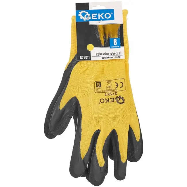 GEKO Elastische werkhandschoenen - latexcoating - maat 8 - geel - 12 stuks