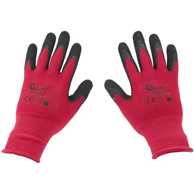 GEKO Roze werkhandschoenen - latex coating - maat 7 - slijtvast - 12 stuks