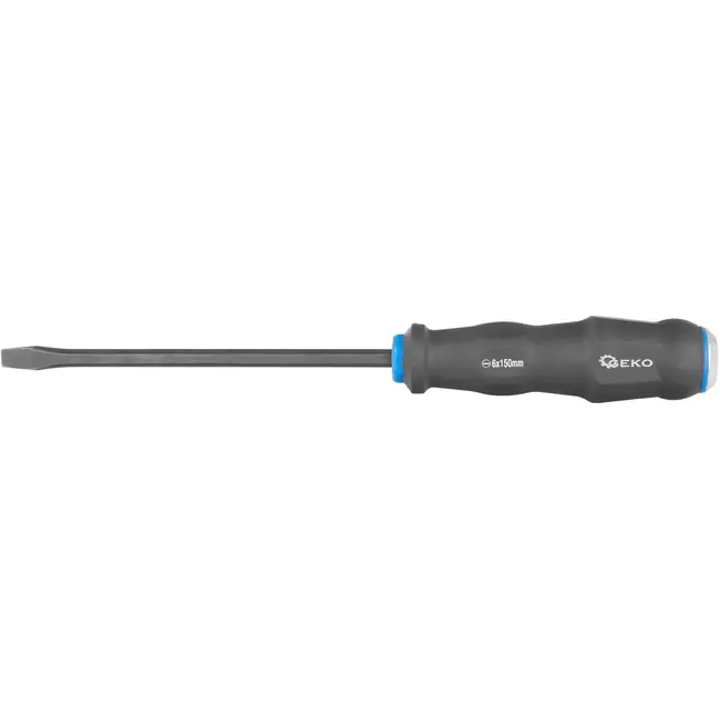 GEKO Platkop schroevendraaier - 6mm sleuf - Impactbestendig - 150mm - Zwart-blauw