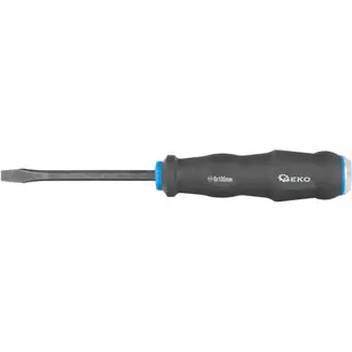 GEKO Slagvaste platte schroevendraaier - 6mm sleuf - 100mm - CrV staal - zwart/blauw