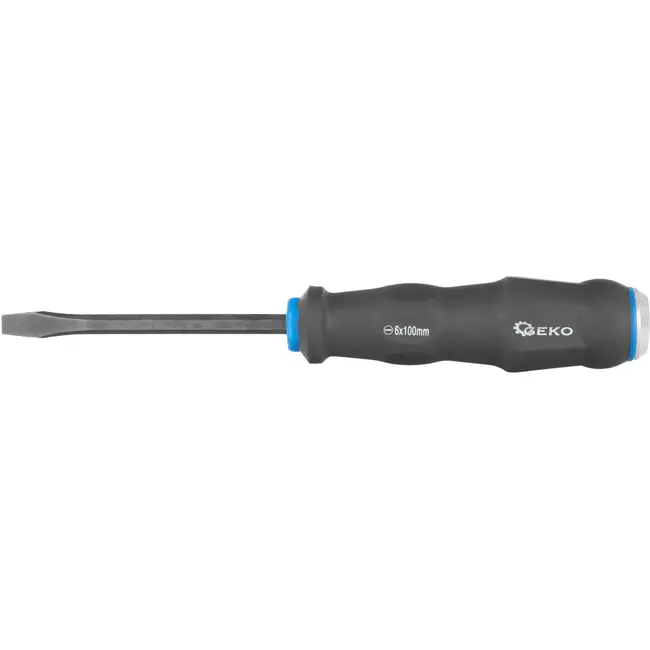GEKO Slagvaste platte schroevendraaier - 6mm sleuf - 100mm - CrV staal - zwart/blauw