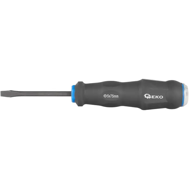 GEKO Platkop schroevendraaier - 5mm sleuf - Impactbestendig - 75mm - Zwart-blauw