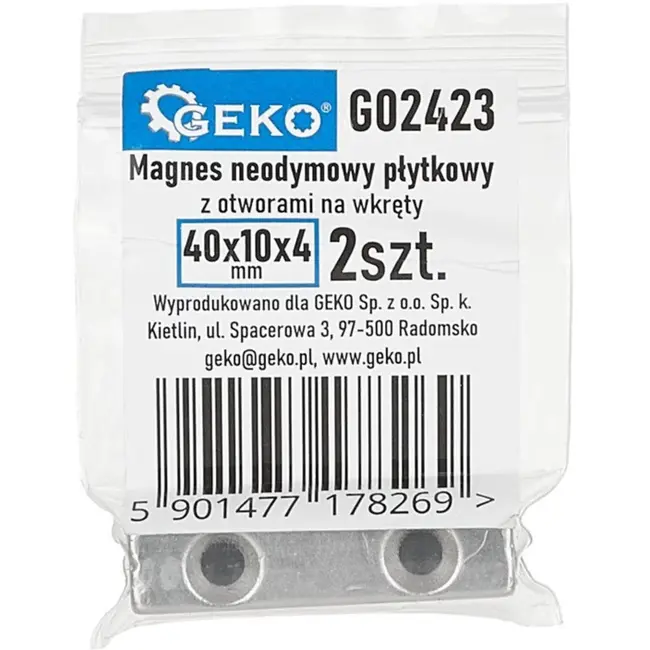 GEKO Rechthoekige neodymiummagneten - schroefgaten - 40x10x5 mm - 2 stuks