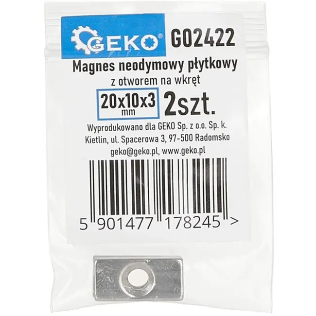 GEKO Rechthoekige neodymiummagneten - schroefgat - 20x10x3 mm - 2 stuks