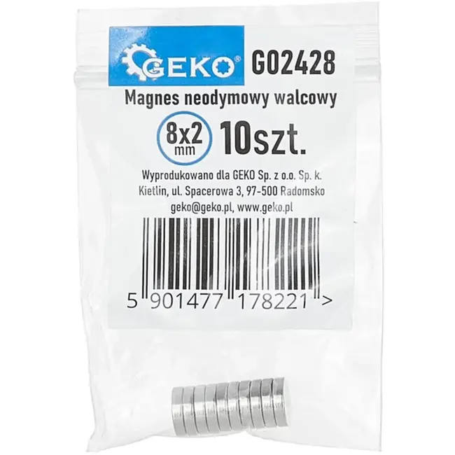 GEKO Ronde neodymiummagneten - 8x2 mm - Krachtig en compact - 10 stuks