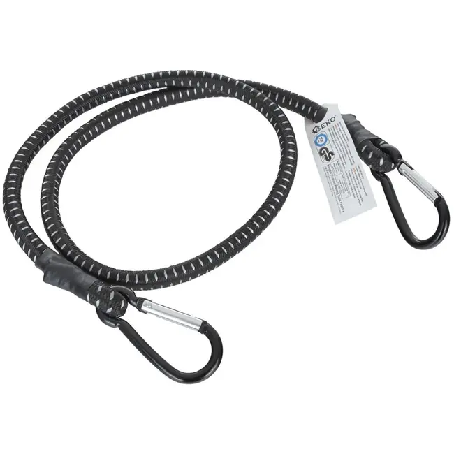 GEKO Elastisch koord met karabijnhaken - 10mm - 90cm - zwart - veelzijdig gebruik
