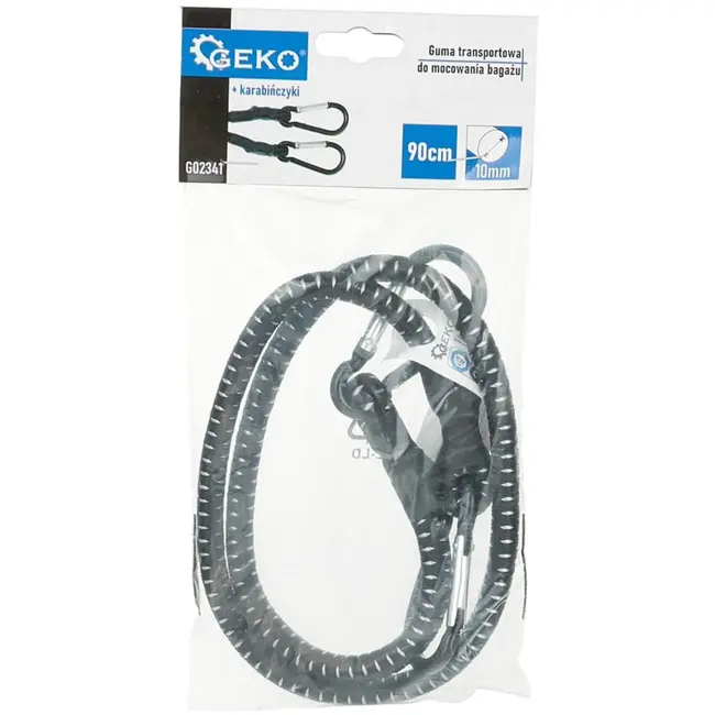 GEKO Elastisch koord met karabijnhaken - 10mm - 90cm - zwart - veelzijdig gebruik
