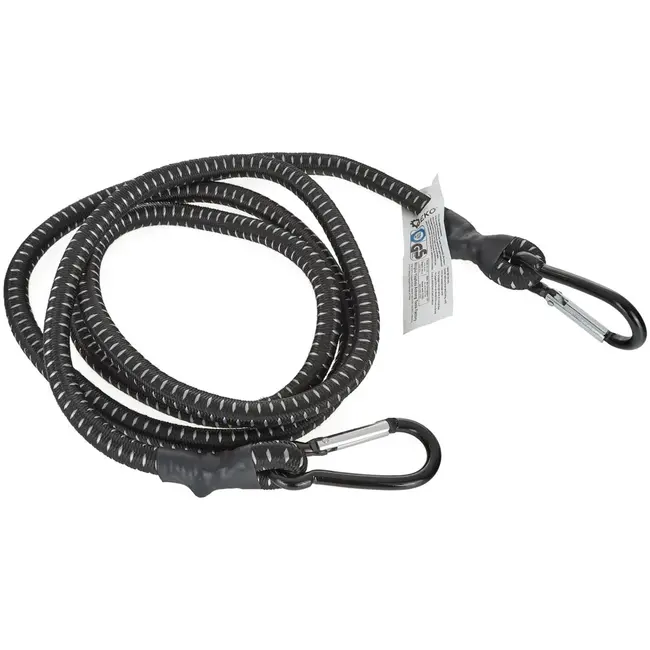 GEKO Elastisch koord met karabijnhaken - 10 mm - 180 cm - zwart