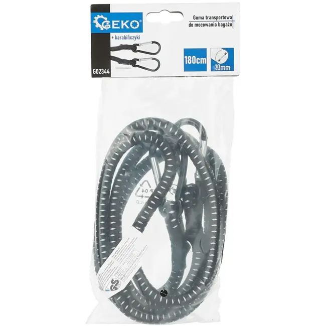 GEKO Elastisch koord met karabijnhaken - 10 mm - 180 cm - zwart